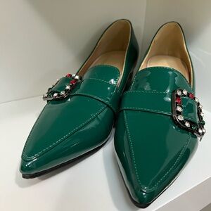 Women’s Pointed Toe Green Heel Shoe- Slip Ons- with Rhinestones EUR 35